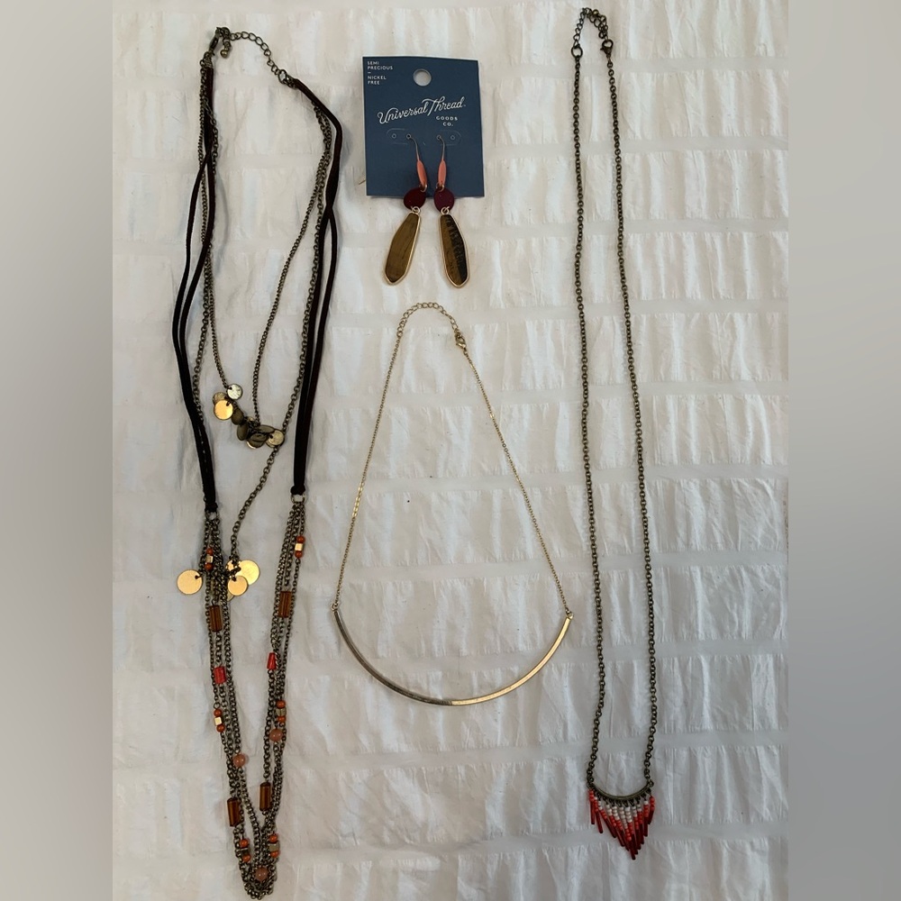 4 Piece Gold, Brown and Orange Tone Jewelry